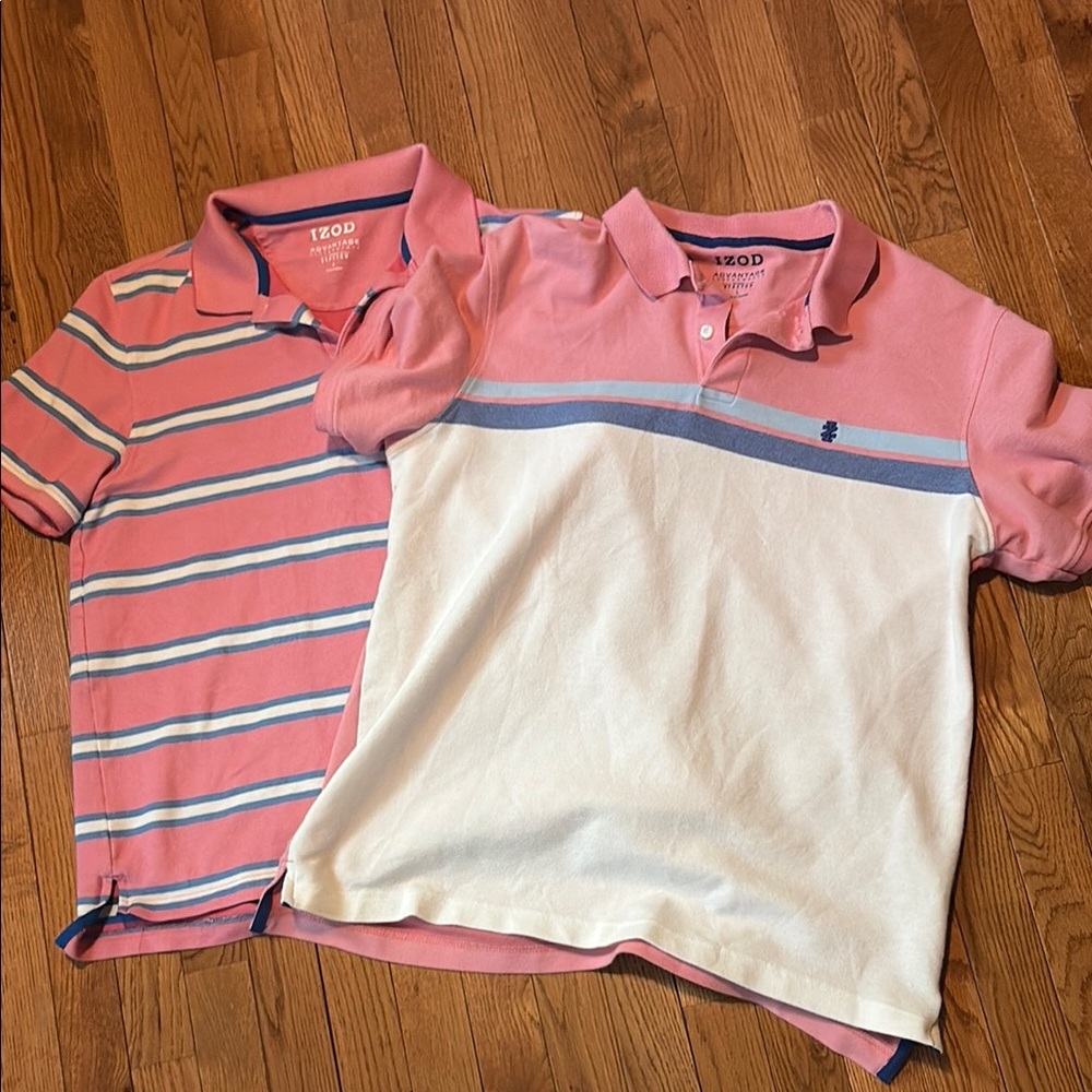 IZOD Mens Pink and White Polo Shirts